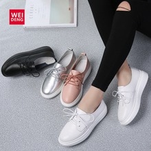 2017 Meme Genuine Leather Loafer Wedge Platform Casual Flat Shoes Walking Sneakers Woman Lace Up Fashion Silver Shoe