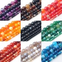 Wholesale Natural Stone Bead Striped Onyx Agates Chalcedony Round Beads 4 6 8 10 12 MM For Jewelry Making DIY Bracelets Necklace