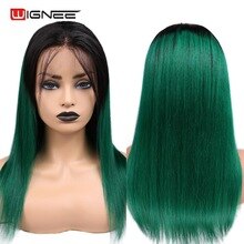 Wignee 4*4 Lace Closure Ombre Green Straight Hair Human Wigs With Baby Hair For Women PrePlucked Natural Hairline Lace Human Wig