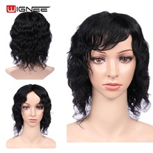 Wignee 6 Inch Short Natural Wave Bob Human Wig With Free Bangs for African Americans 150% High Density Pixie Cut Human Hair Wigs