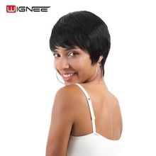 Wignee 6 inch Short Straight Indian Hair Human Wigs With Free Bangs for Black/White Women 150% Density Pixie Cut Human Hair Wigs