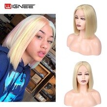 Wignee Blonde 613 Bob Lace Human Wigs Middle Part Straight Remy Brazilian Hair Lace Front Human Hair Wigs For Black/White Women