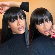 Wignee Human Bob With Bangs Wigs For Black/White Women 150% High Density Glueless Brazilian Short Straight Hair Bob Human Wigs