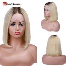 Wignee Short Straight Hair Lace Front Bob Human Wigs For Black Women Pre Plucked  150% Density Ombre 613/Grey/Rose Pink Lace Wig