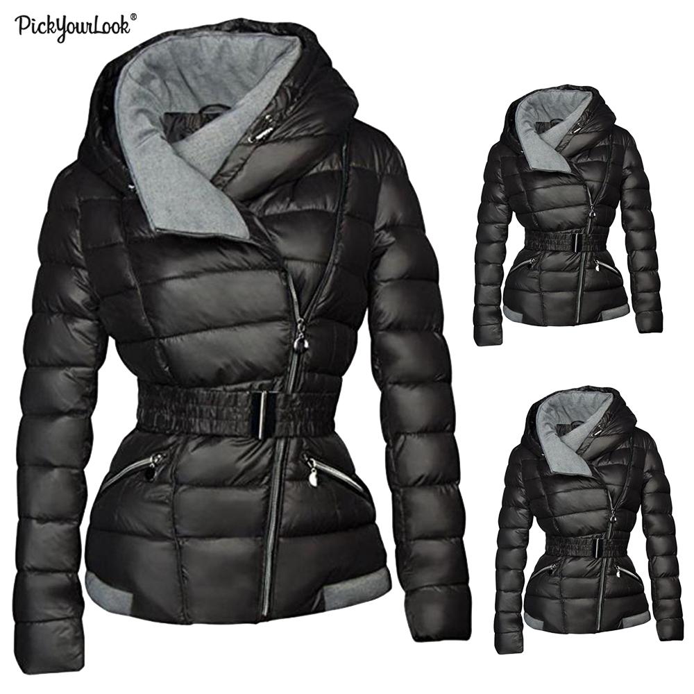 Winter Fashion Thick Hooded Windproof Coat Cold Hand-plug Cotton Jacket Women Casual Gothic Warm Coat Overcoat D25