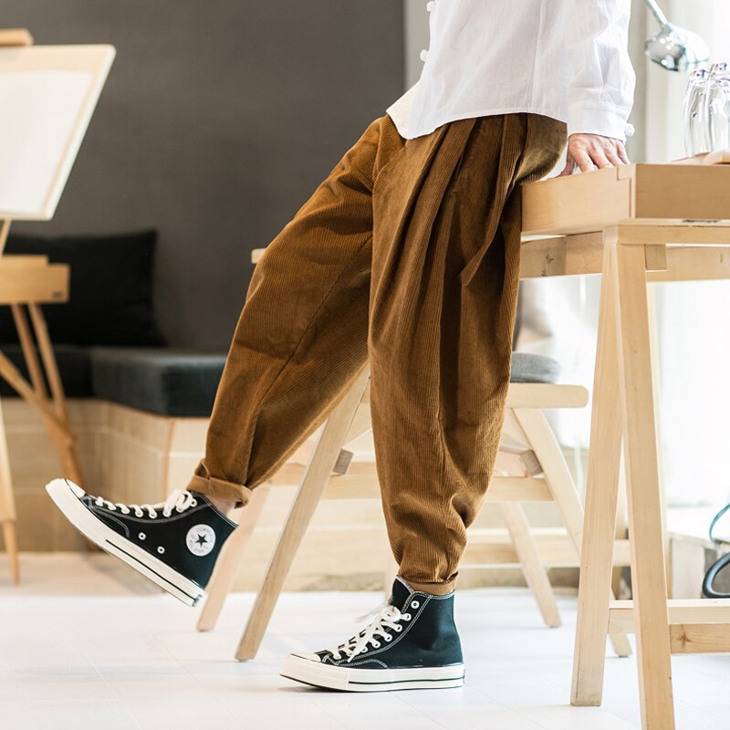 Winter Padded Corduroy Pants Men's Fashion Solid Color Retro Cotton Loose Pants Men Streetwear Wild Hip Hop Trousers Mens M-5XL