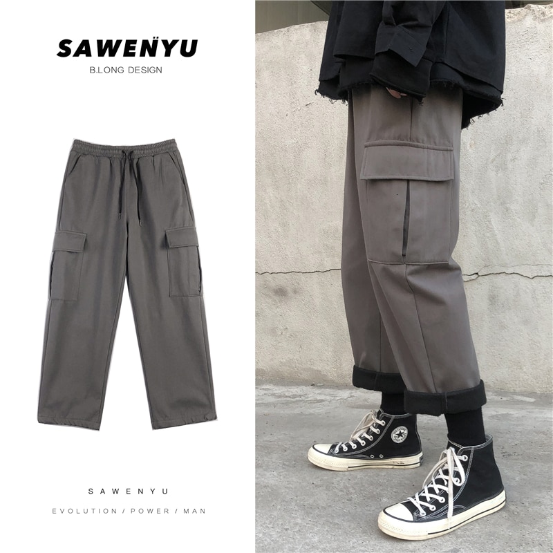 Winter Plus Velvet Thick Overalls Men's Warm Fashion Multi-pocket Tooling Pants Men Streetwear Loose Hip Hop Straight Trousers