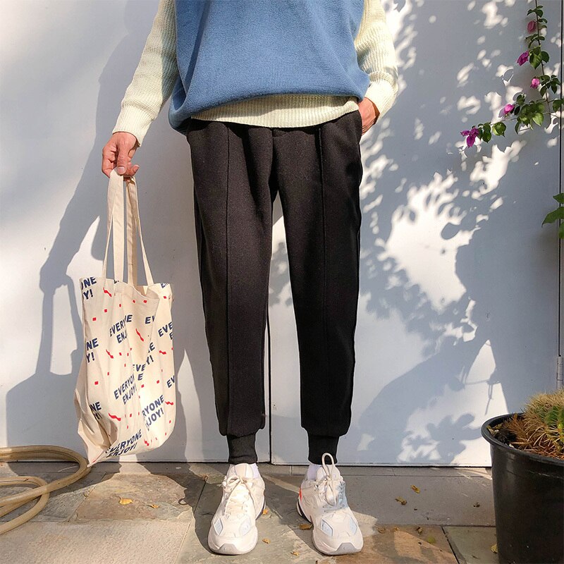 Winter Plus Velvet Thick Pants Men's Slim Warm Fashion Solid Color Casual Pants Men Streetwear Wild Joggers Trousers Mens M-2XL