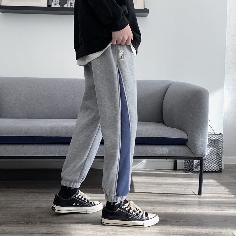 Winter Plus Velvet Thick Sweatpants Men's Fashion Hit Color Casual Joggers Pants Men Streetwear Hip Hop Loose Track Trousers