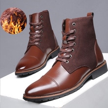 Winter boots men Plus Size 45-48 Short Plush Warm Snow Boots Leather stitching Lace Up Non slip Snow boots men