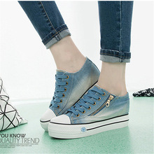 Woman Shoes Big Size Sneaker Wedge Heels 6CM Thick Sneakers Women Denim Shoes Trainers Womens Platform Shoes Sapatilhas Senhora
