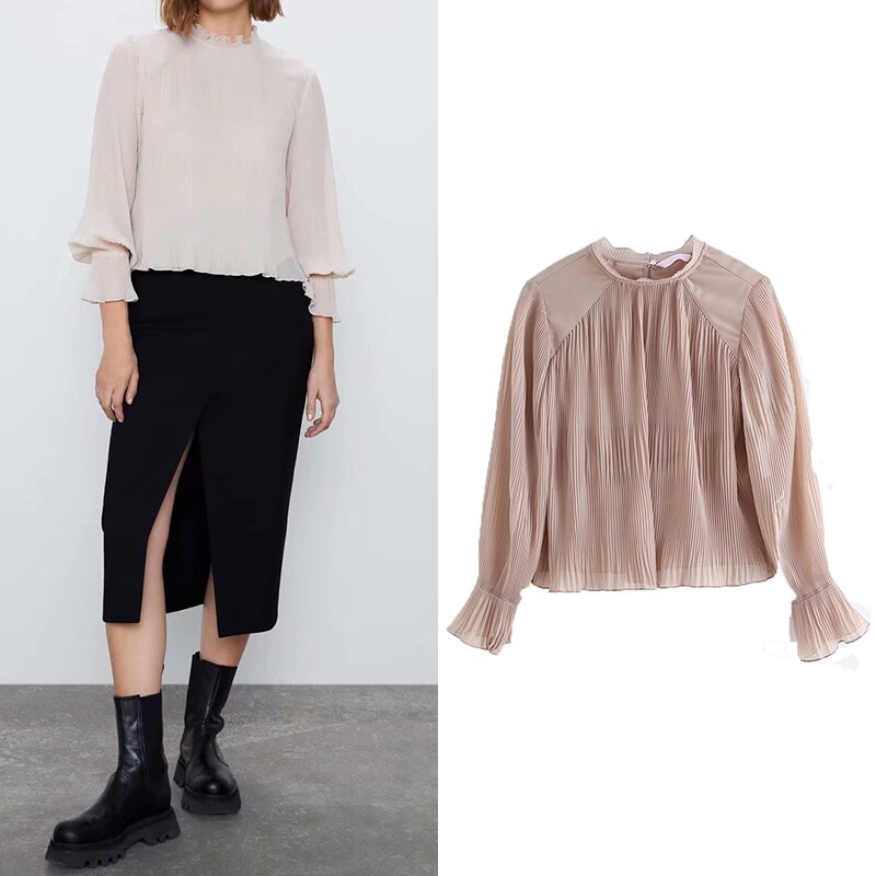 Women 2019 za chiffon blouse ruffles petal sleeve patchwork office lady O-neck womens tops and blouses elegant shirts