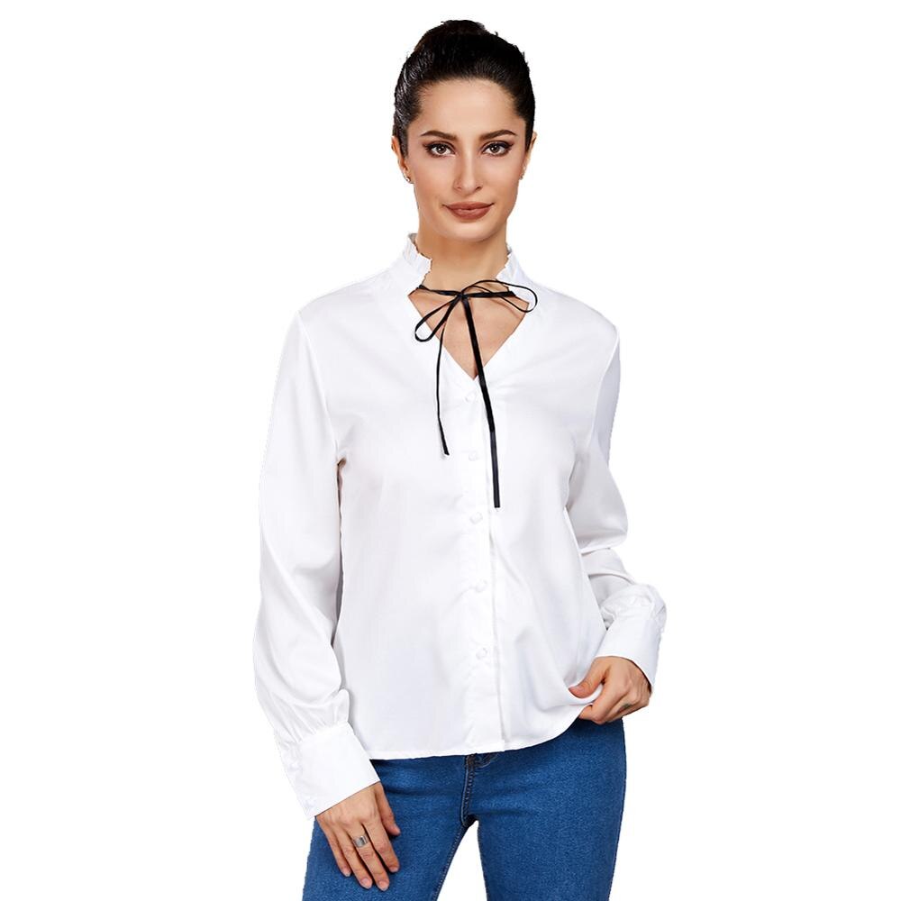 Women Blouse  Casual V-neck White Shirt Office Lady Blouse 2020 Long Sleeve Spring New Fashion Slim Solid Color Female Clothes