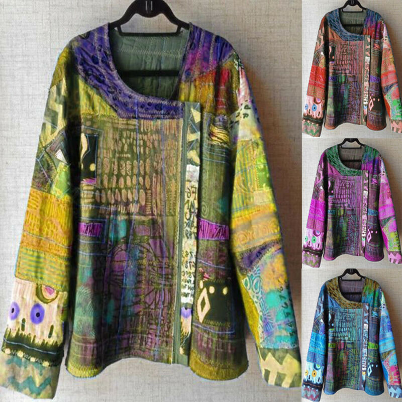 Women Boho Ethnic Style Tops Blouse Ladies Long Sleeve U Neck Casual Plus Size Ladies Casual Colorful Top Shirt Clothing