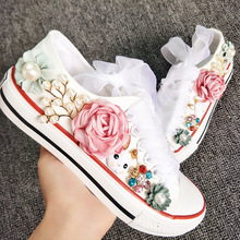 Women Casual Shoes Floral Riband Superstar Lace Up Cozy Canvas Shoes Woman Shallow Rubber Vulcanized Shoes Girls