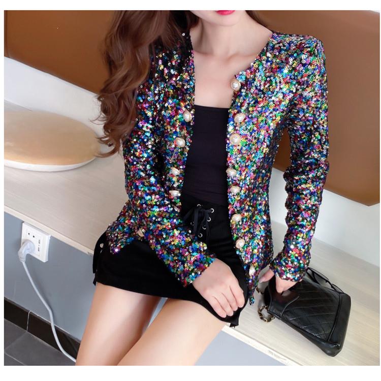 Women Embroidery Sequin Jacket Fashion Double-Breasted Cardigan Coat Button Short Suit Slim Coats