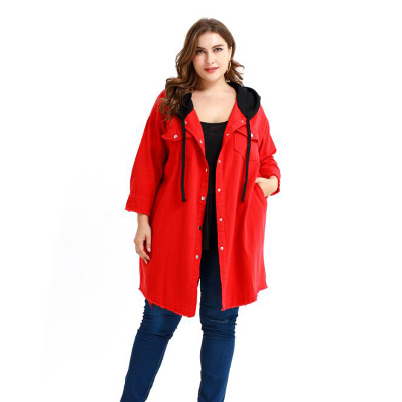 Women Fashion Long Sleeve Hooded Trench Coat Feminine Autumn Red Long Hoodie Coat Women Overcoat Modis Clothes Windbreaker D30