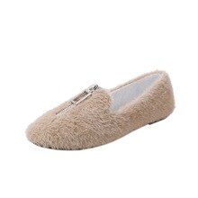 Women Furry Shoes 2020 Spring Autumn New Fashion Casual Slip on Peas Flats Woman Warm Shoallow Fur Shoes Female Plus Size 35-43