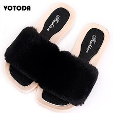 Women Furry Slippers Cute Plush Rex Rabbit Hair Fluffy Sandals Casual Women's Fur Slipper Ladies Shoes Home Indoor Flip Flops
