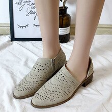 Women Sandals 2020 Hollow Zippers Pointed Toe Low Heel Sandals For Women Breathable PU Leather Sandals Woman