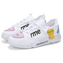 Women Sneakers 2020 Spring New Sports Casual Shoe Woman Color Matching Mesh Board Shoes Felame Fashion Lace White Flats Ladies