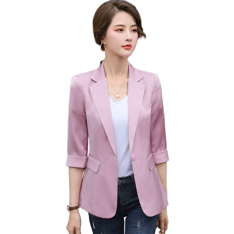 Women Suit Top 3/4 Sleeve Jacket Notched Femme Blazer Feminino Plus Size Pink Blazer Jacket for Office 2020 New Spring YR-88212
