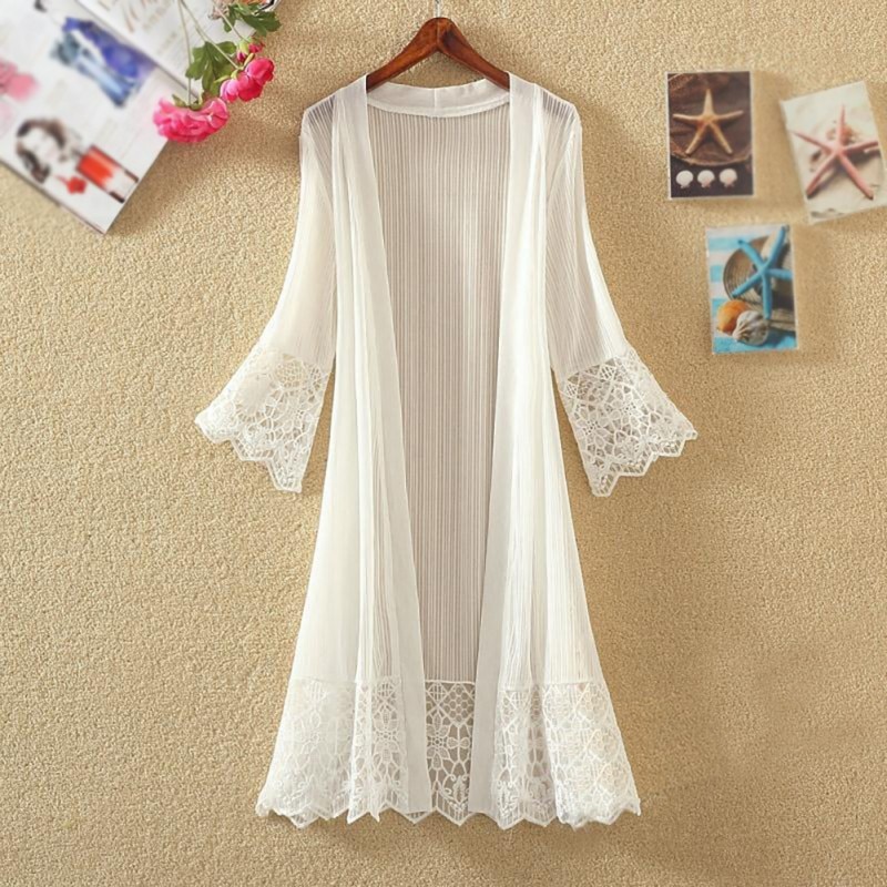 Women Sun Protection Chiffon Casual Lace Loose Clothing Summer Cardigan Blouse Shirt Tops For Woman Sexy Covers Blusas