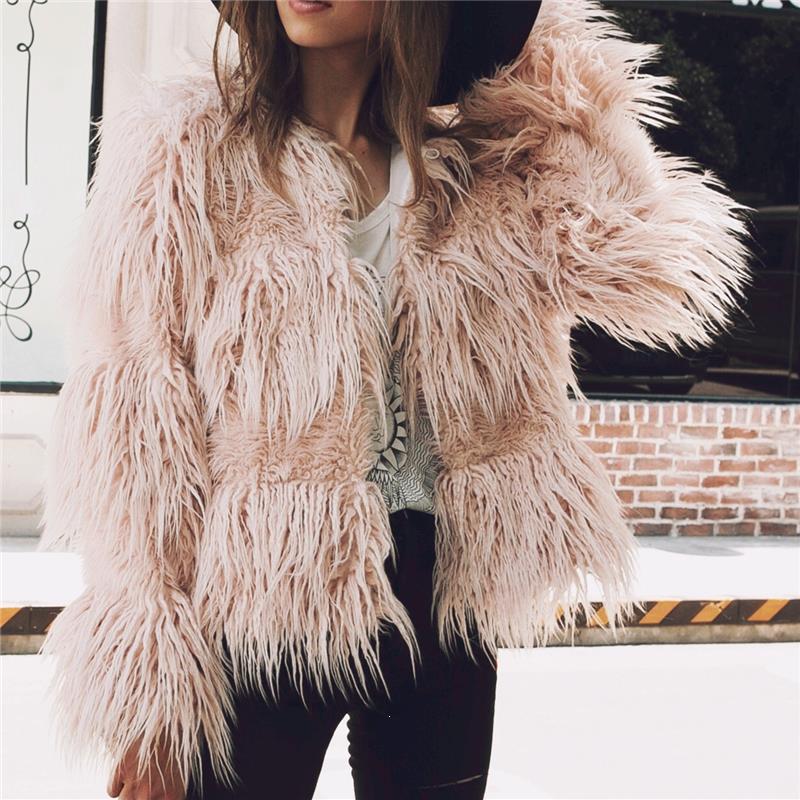 Women Winter Elegant Fake Sheep Fur Jacket Slim Casual O-Neck Faux Fur Coat Thick Warm Fur Femme Overcoat