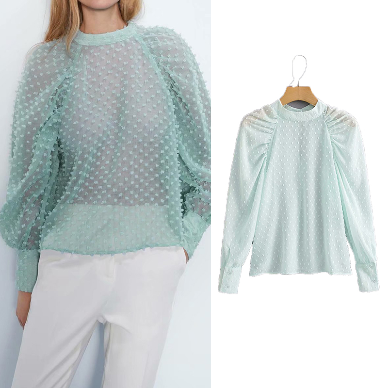 Women blouse za 2019 elegant dot transparent bolouses see through long sleeve shirts party club sexy tops blusas mujer