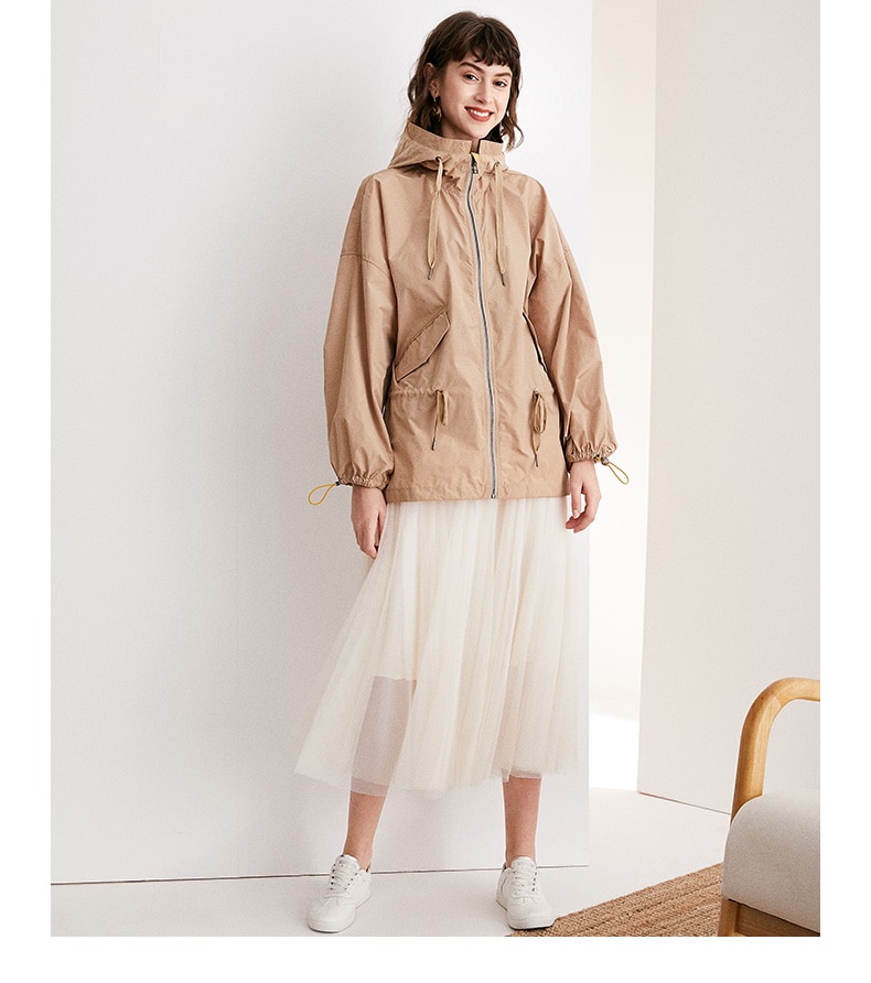Women long sleeve casual Short hooded trench coat