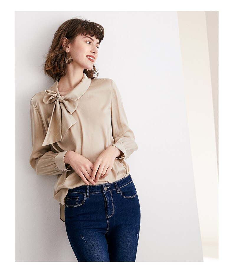 Women long sleeve casual shirts korean style bow tie blouse