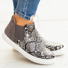 Women's Ankle Boots Large Size 43 Superstar Snake Print PU Leather Boots Woman Elastic Band Comfy Rubber Boots For Women