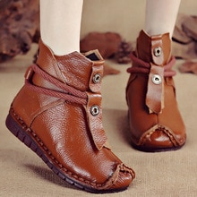 Women's Boots Genuine Leather Zipper Comfortable Ankle Boots For Women Rubber Solid Non Slip Winter Shoes Women Plush