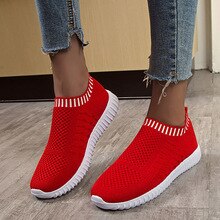Women's Shoes Spring Knitting Breathable Sock Sneaker Women Plus Size 43 Slip On Casual Woman Sneakers Wedges