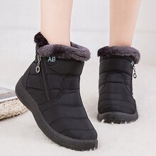 Women's Snow Shoes Nylon Plush Zipper Warm Ankle Boots For Women Sewing Solid Waterproof Winter Boots Woman