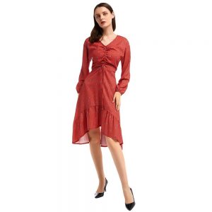 Women's V-neck Floral Dress Long-sleeved High Waist Sexy Dress Female Summer Casual Beach Red Dress