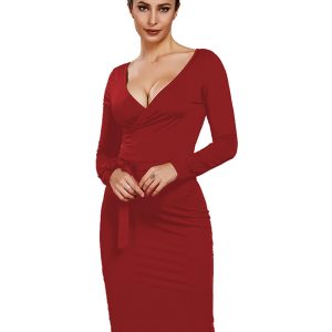 Women's V-neck Sexy Dress High Waist Long Sleeve Fashion Casual Dress Female Spring and Autumn Black Dress