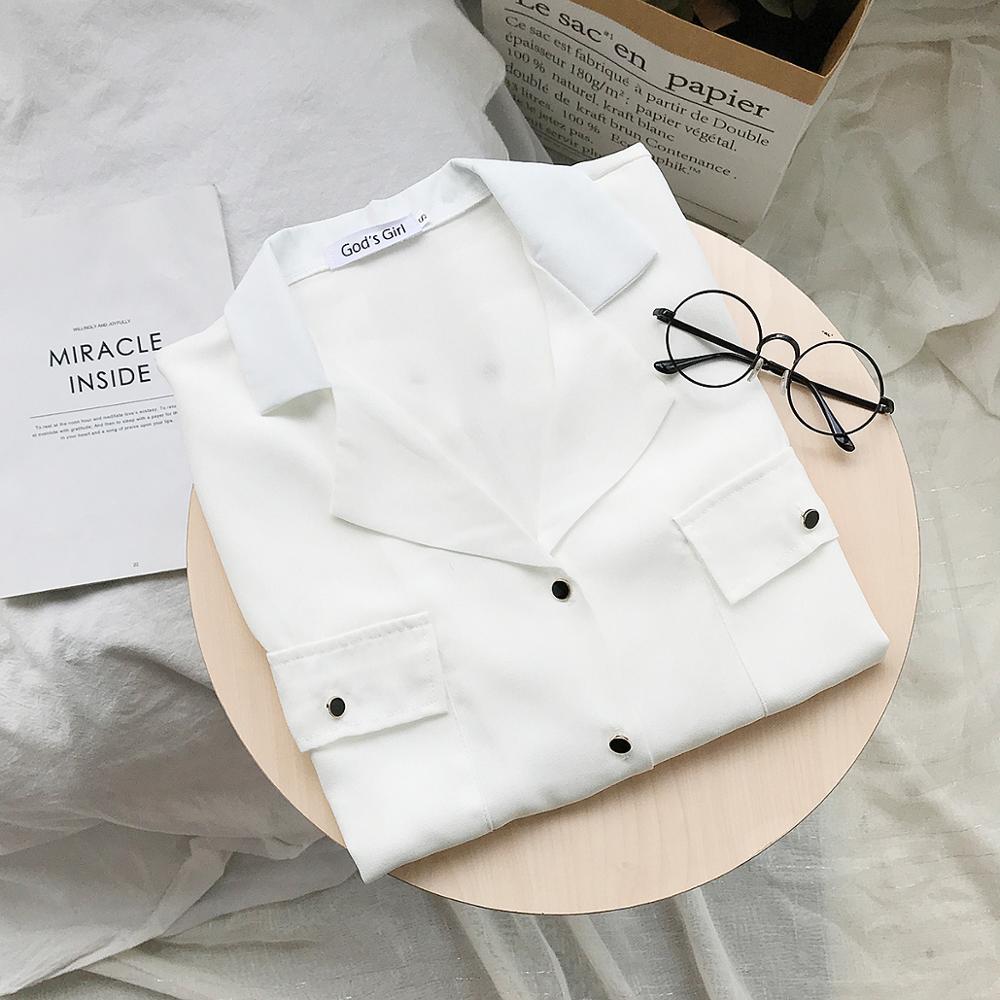 Women's blouse Tops Long Sleeve Two Pockets Notched OL Style Elegant Femme Workwear shirts Button Down Shirts Tops Long Sleeve