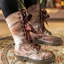 Women's boot Large Size 43 Lace Up Flower PU leather boots woman Non Slip Rubber boots for women Boots Retro Cozy Martin boots