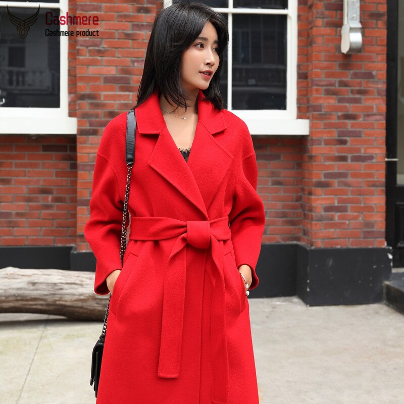 Women's coat winter wool coat double-sided cashmere coat female mid-length 2020 new Hepburn style high-end woolen coat red coat