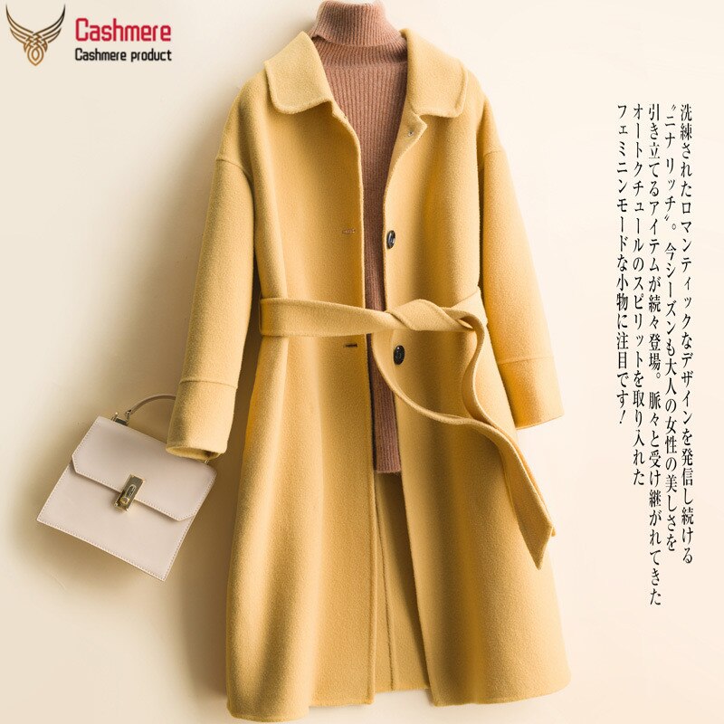 Women's coat winter wool coat female mid-length 2020 new doll collar double-sided cashmere coat female thick straight black coat