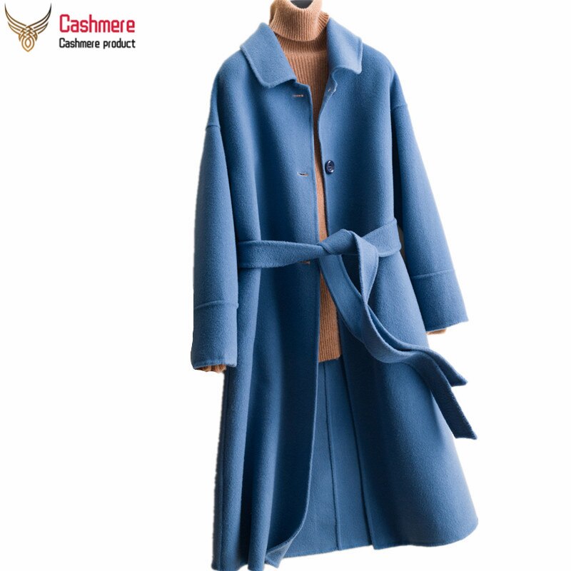 Women's coat winter wool coat female mid-length 2020 new doll collar double-sided cashmere coat female thick straight black coat