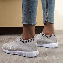Women's shoes White running shoes Air Mesh light weight Sports shoes Breathable Slip-on Sock shoes Classic Cozy