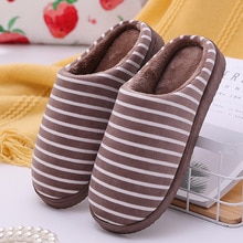 Women's slippers Warm Winter slippers Large Size 43-45 Striped Soft Cotton slippers Short Plush Non slip Home slippers