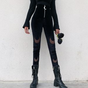 Women's trousers high waisted Leggings women's dark moon shape hanging suede comfortable pants winter pants women'sSpandex Flat