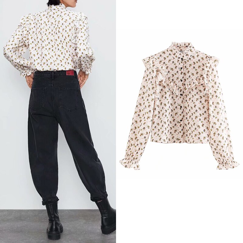 Women shirt za 2020 chiffon dot print elegant blouse long sleeve ruffles blusa feminina casual plus size womens tops and blouses