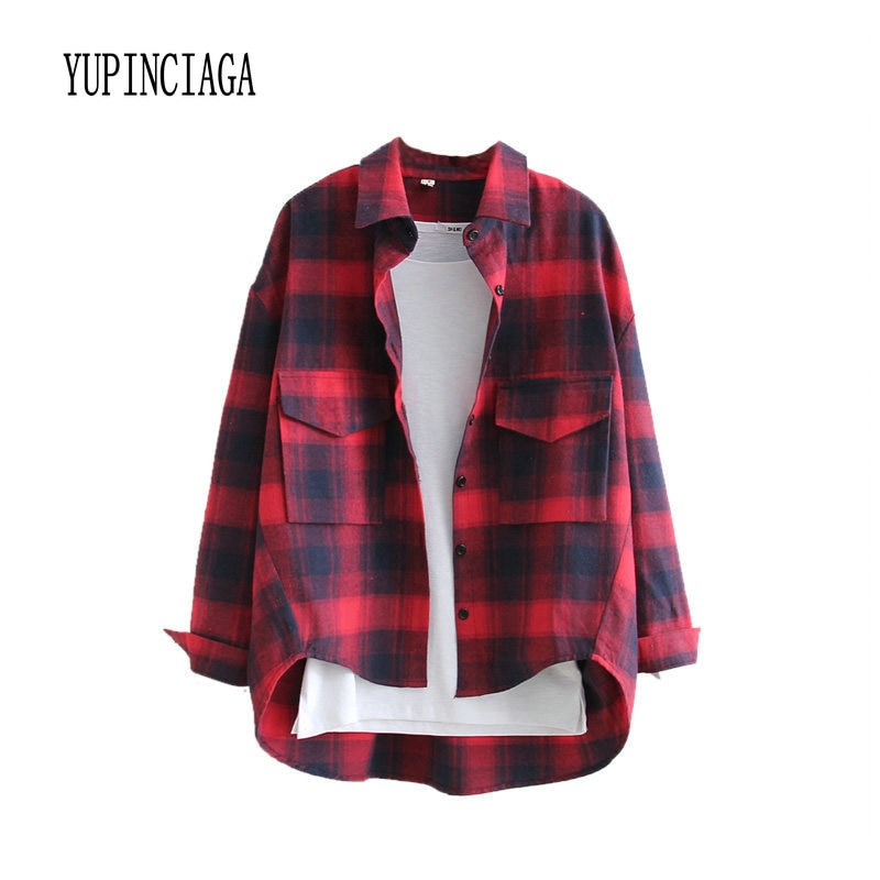 YUPINCIAGA 2020 Spring Women Korean loose plaid shirt long-sleeved wild  Long Sleeve Blouses Sweet For Femme Casual
