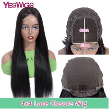 Yeswigs 4x4 Lace Closure Wig Long Straight Human Hair Wigs For Black Women Remy Brazilian Hair Wig Natural Color