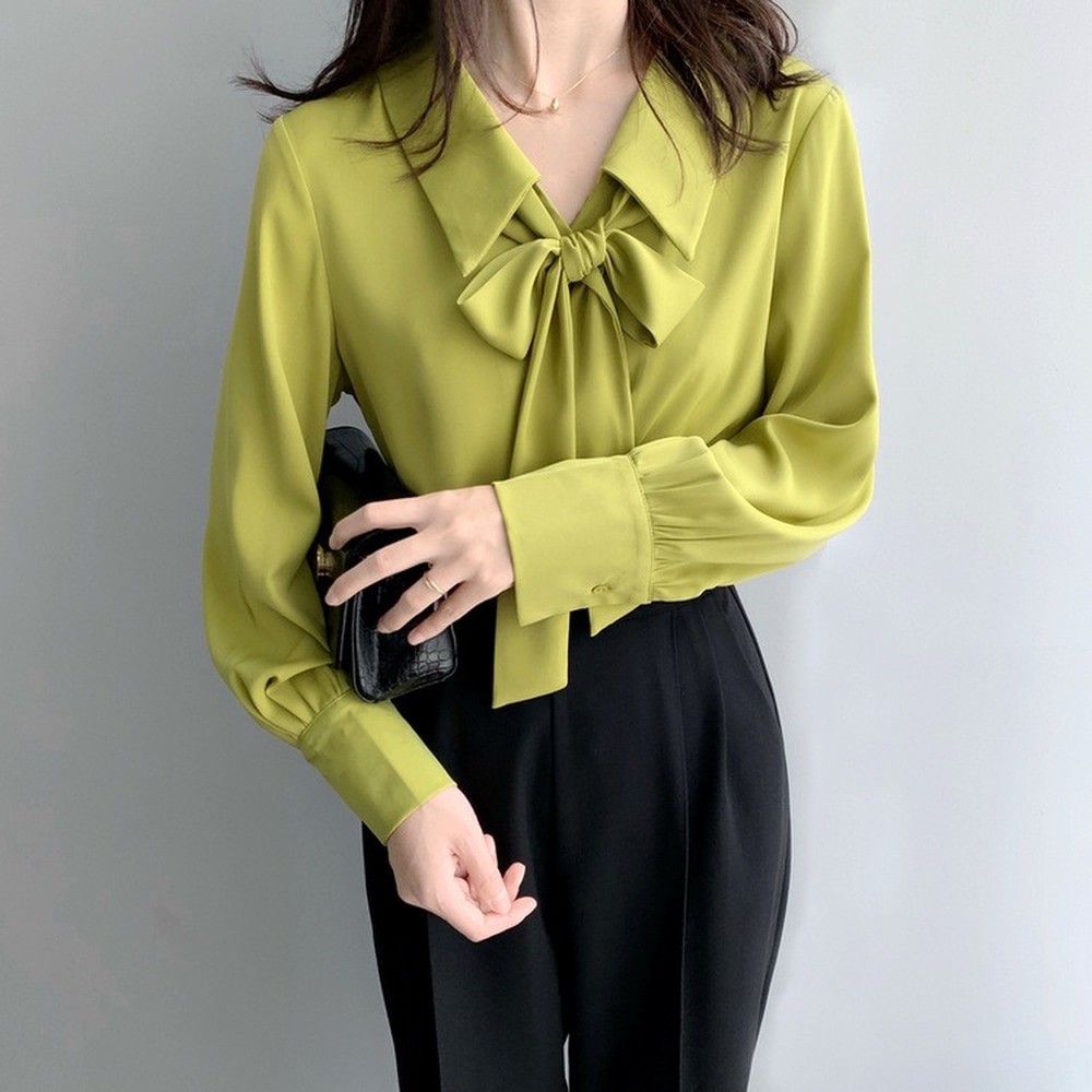 chiffon blouse Spring 2020 new bow shirt women's long sleeve loose ribbon baby Collar Chiffon shirt Office Lady