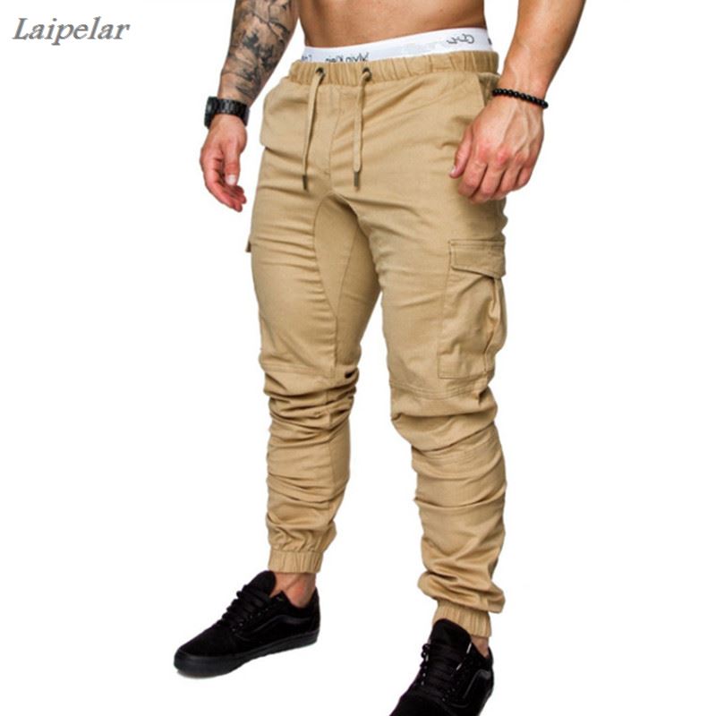 fashion new men's casual boutique elastic waist big pocket design trousers / Men's thread close feet Overalls Laipelar